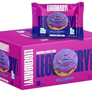 Legendary Foods High Protein Snack Wild Berry Sweet Roll | 20 Gr Pure Protein Bar Alternative | Low Carb Food | Low Sugar and Gluten Free Keto Breakfast Snacks | Healthy Wild Berry Flavored Rolls (10-pack)