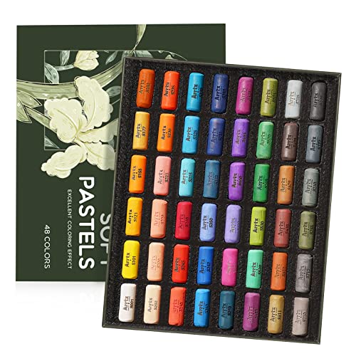 Arrtx Soft Pastels Art Supplies, 48 Assorted Colors Chalk Pastels Creamy Soft and High Adhesion for Artist Beginners Traditional Art Creation, Backgrounds for Adult Coloring, Drawing Media, Crafting