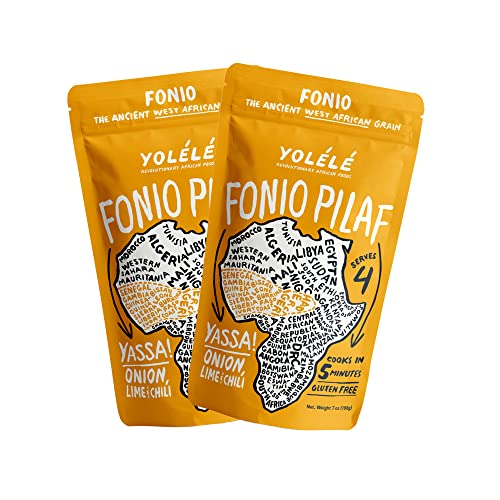 Yolélé Fonio Grain Pilaf Mix African Supergrain Ancient Grains Organic Gluten-Free Non GMO Vegan Protein Fiber Super Food Paleo-Friendly Rice Alternative, Yassa Onion, Lime, and Chili 2-Pack