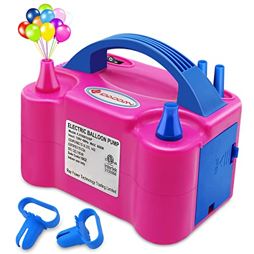 IDAODAN Electric Balloon Pump, Portable Electric Balloon Blower Machine Balloon Air Pump Dual Nozzle Rose Red 110V 600W Balloon Inflator for Party Decorations